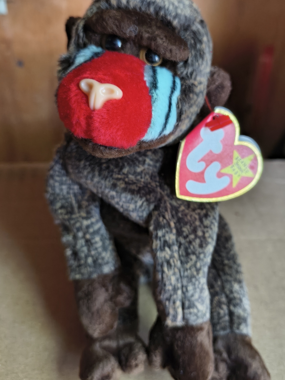 Ty Plush Baboon with Red & Blue Face Accents